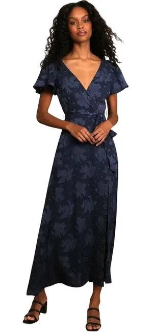LULUS Compelling Love Navy Blue Floral Burnout Belted Maxi Dress thumbnail 1