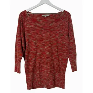 Ann Taylor LOFT Space Dye Sweater Red Multi Knit Pullover 3/4 Sleeve Medium Soft thumbnail 2