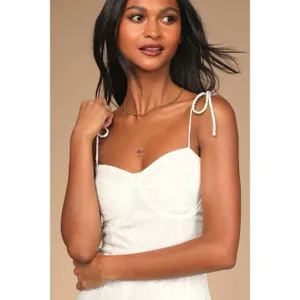 Lulus Loveliest Looks White Floral Jacquard Tie-Strap Midi Dress Medium Bridal thumbnail 3