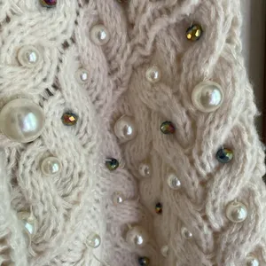 Anthropologie Embellished Pearl Open Cream Cardigan thumbnail 9