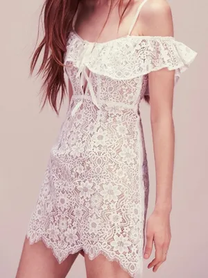 For Love & Lemons Vintage 2016 Rosemary White Beige Lace Mini Dress Small $350 thumbnail 1