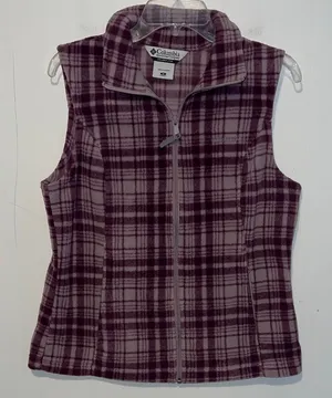 Columbia Women's Burgundy Checkered Fleece Vest M thumbnail 1