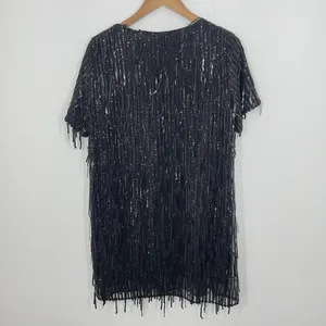 Zara Black Sequin Fringe Flapper 20s‎ Short Sleeve V Neck Mini Dress Party thumbnail 3