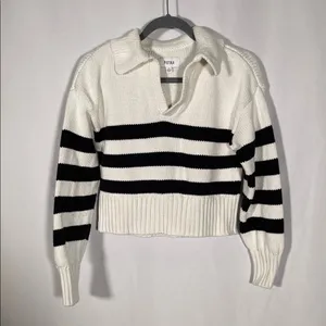 Pistola Arlo Womens Striped Polo Sweater Black White Xs thumbnail 2
