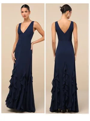 Lulus Alorna Dark Navy Sleeveless Ruffled Maxi Dress Size XL NWT Whimsical Gala thumbnail 2