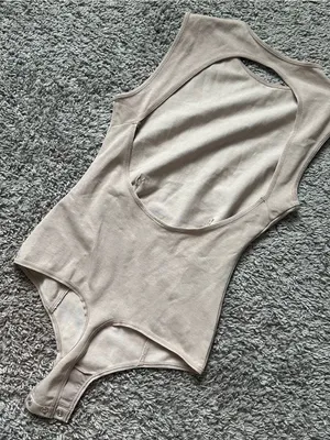 SKIMS Open-Back Ribbed Bodysuit in Beige Taupe thumbnail 1