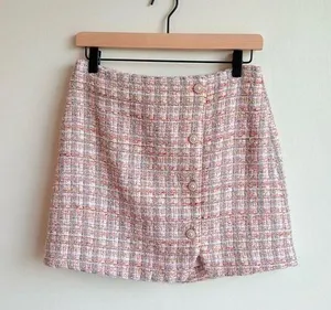 House Of Harlow 1960 NEW Women’s Tweed Pixie Dust Plaid Pink Mini Skirt Size S thumbnail 1