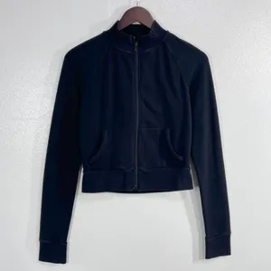 SKIMS Outdoor Fleece Mock Neck Full Zip Crop Pullover Small Black Neck Raglan thumbnail 3