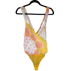 Free People Sweet Thing Mixed Print Cotton Bodysuit - Marigold Combo Size M thumbnail 5