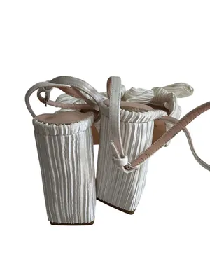 WHITE Pleated Bow Platform Sandals Heels Size 10 thumbnail 5