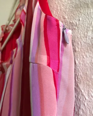 Pink red multicolor colorful sleeveless dress with drawstring waist diagonal stripes print with invisible zipper thumbnail 3