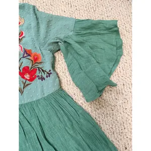 Umgee Embroidered Boho Mini Dress Sage Green Bell Sleeve Babydoll S thumbnail 9