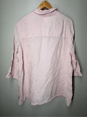 Sigrid Olsen 100% Linen Tunic Top 1X Pink Collared Beach Vacation Resort Natural thumbnail 8