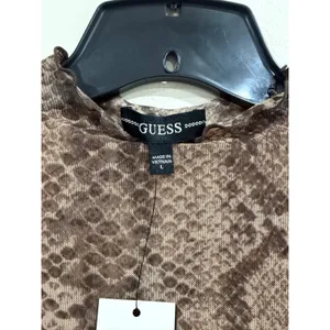 GUESS Women Brown Snake Print Mesh Mock Neck Long Sleeve Bodycon Dress L NWT thumbnail 7