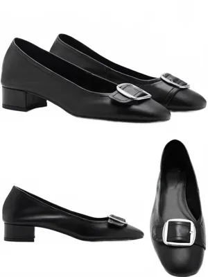 Mango Buckle Leather Shoes Block Heel NIB Black Size US 6.5 / EU 37 thumbnail 1