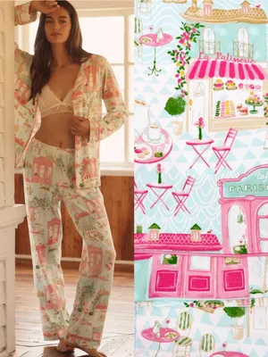 BedHead X Anthropologie Parisian Delight Classic Jersey Pajama Set Long Sleeve thumbnail 2