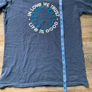 Life is Good Blue Crusher Tee with Embroidered Earth Design thumbnail 4