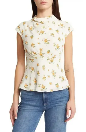 REFORMATION Bettie Floral Print Mock Neck Top Size‎ 0 thumbnail 1