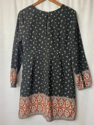 Abercrombie & Fitch Black Long-Sleeve Boho Paisley Dress Floral M thumbnail 6