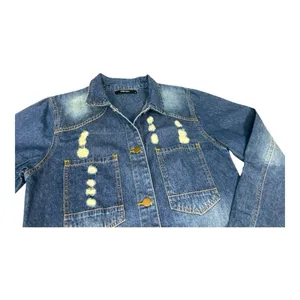 Woman Distressed Denim Jacket Shirt Dress Medium Medium Wash Long Sleeve thumbnail 10