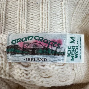 Aran Crafts Size M Full Zip Cardigan Sweater Ireland Fisherman Cable Knit Cream‎ thumbnail 7