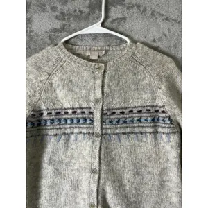 J.Crew 100% Lambswool Fair Isle Cardigan Gray Nordic Grandpa Core Sweater Large‎ thumbnail 2