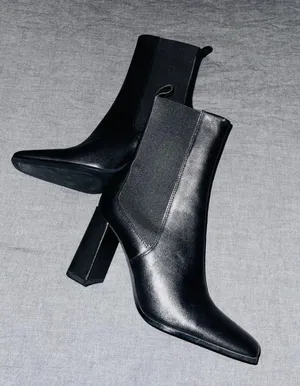ZARA Heeled Leather Ankle Boots Black thumbnail 5