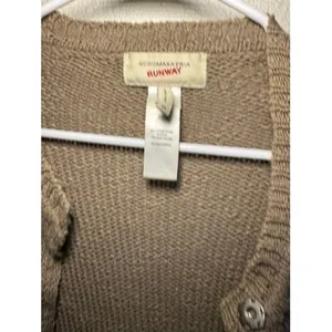 BCBGMAXAZRIA Runway Tan Knit Oversized Long Cardigan Crystal Button‎ Sweater XXS thumbnail 2