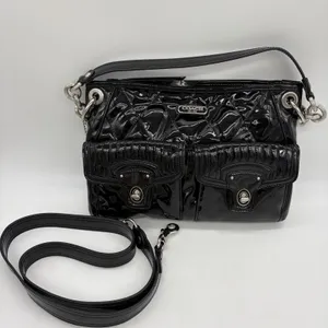 Vtg Y2K Coach Poppy Purse Liquid Gloss Turn Lock Black Quilted Pink Lining 18678 thumbnail 14