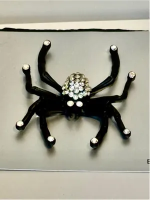 NEW Black Spider Rhinestone Brooch Gothic Halloween Statement Pin Bag Charm thumbnail 2