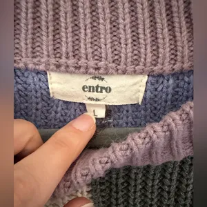Entro Color-Block Boho Long Sleeve Crew Neck Sweater Top size large thumbnail 3