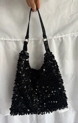 Y2K Sequin Hobo Shoulder Bag Black thumbnail 1