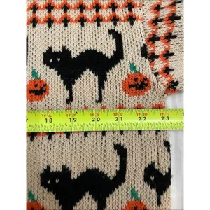 Source Unknown Halloween Sweater XL Black Cat Pumpkin Jack O Lantern Cream Knit Pullover thumbnail 7