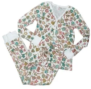 Pink Elephant Women’s Size XS White Gingerbread Print Henley Jogger Pajamas thumbnail 1