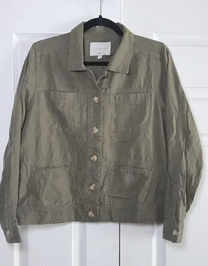 Lucky Brand Utility Field Jacket Womens Size M Olive Green Safari Linen Blend thumbnail 1