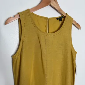 NWT For Cynthia Linen Blend Asymmetrical Yellow‎ Sleeveless Dress Small Flowy thumbnail 3
