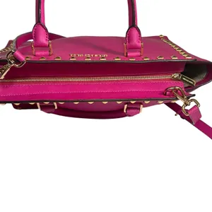 Michael Kors Selma Satchel Women Medium Magenta Pink Studded Saffiano Leather thumbnail 6