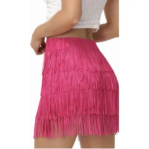 Fringe Skirt Women High Waist Mini Stretchy Pink Small thumbnail 3