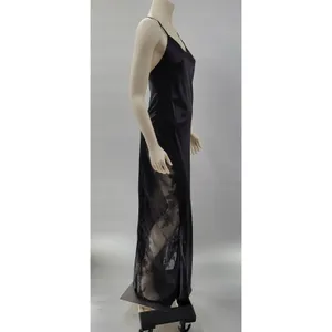 HHQ Maxi Slip Dress Size M Black Satin Lace Trim Spaghetti Strap Sexy NWT thumbnail 3
