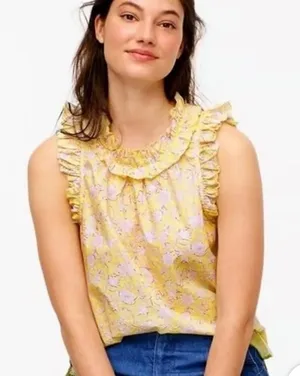 J. Crew Floral Ruffle Tank Top Blouse Women’s XS thumbnail 1
