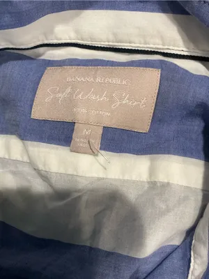 Banana Republic Blue and White Striped Soft Wash Shirt Size Medium thumbnail 7