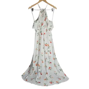 LUSH White Floral High Low Halter Maxi Dress Small DR95222P-006‎ Ruffle Neck thumbnail 2