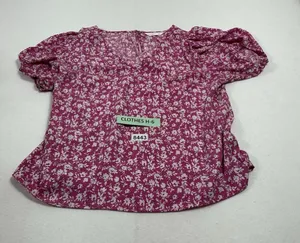 Womans Lauren Conrad Pullover Puffy Short Sleeve Blouse XL Pink Floral thumbnail 1