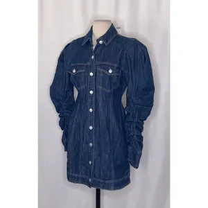 NWT! Anthropologie PILCRO Long-Sleeve Button-Front Seamed Denim Mini Dress Small thumbnail 6