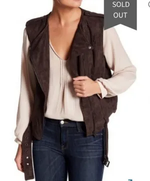 Astr the Label faux suede belted brown moto vest vegan thumbnail 1