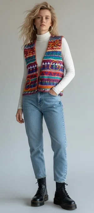Unique Vintage Rainbow 3D Knit Embroidered Button Up Sweater Vest Grannycore thumbnail 1