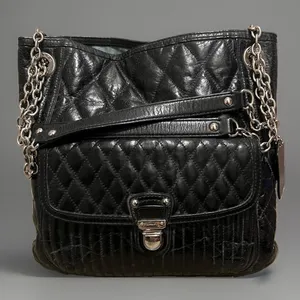 Vintage Coach Poppy Leather Slim Tote Bag‎ Sliding Chain Strap Purse Handbag Blk thumbnail 2