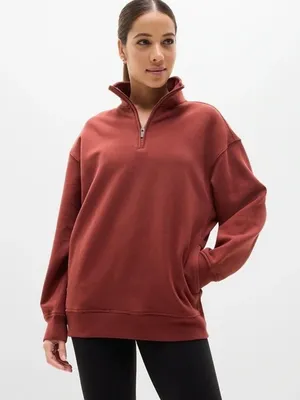 New Athleta M Forever Fleece 1/4 Zip Sweatshirt Cinnamon Red Medium Regular thumbnail 1