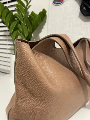 CUYANA 13” system tote bag purse Minimalist Taupe Leather cappuccino brown thumbnail 10