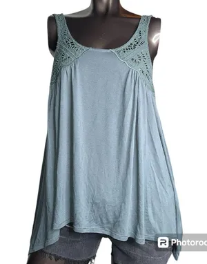 Outfitters Turquoise Sleeveless Tank with Crochet Accents thumbnail 2